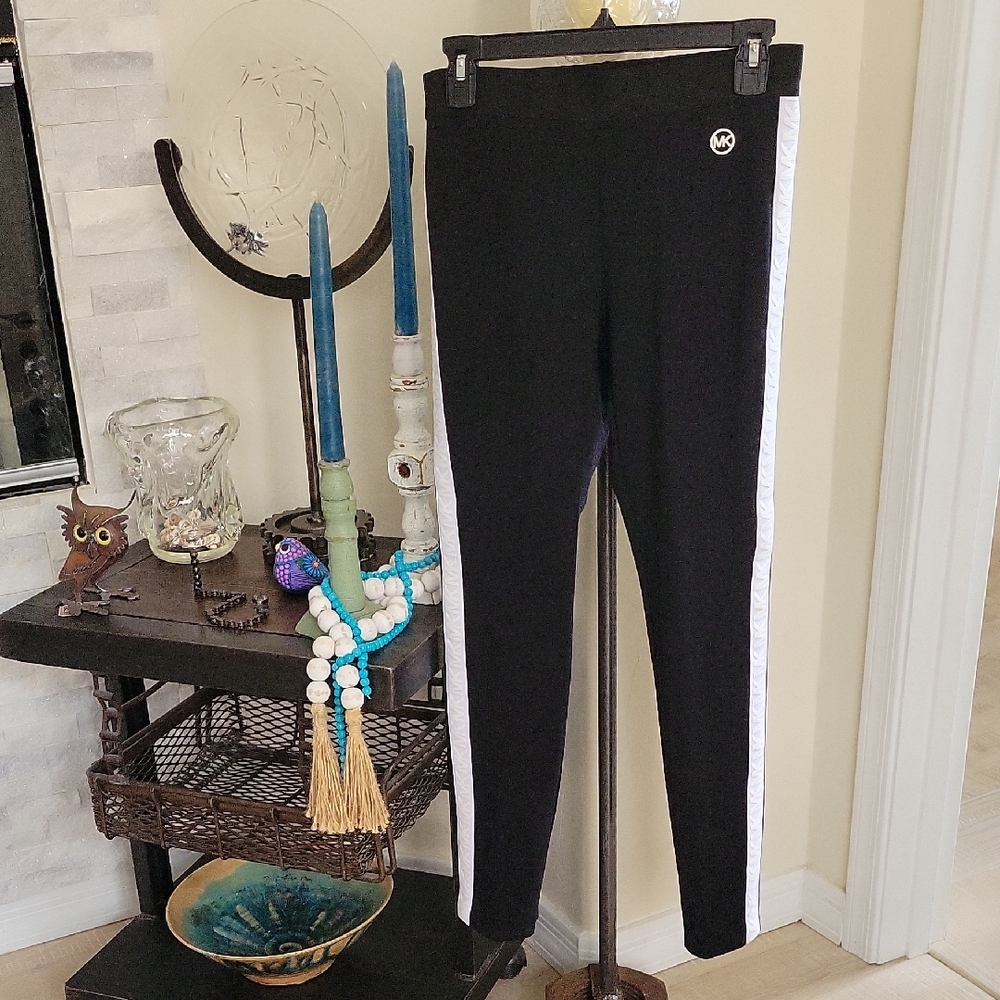 Michael Kors Black Leggings with White Stripes